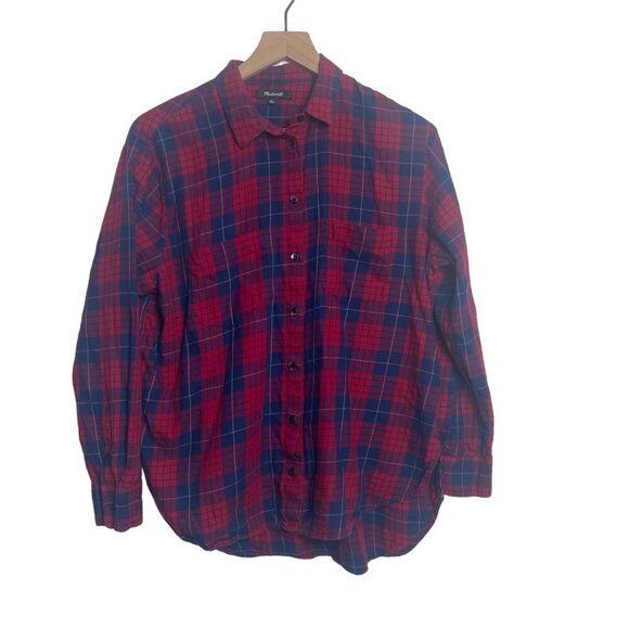 Madewell Edina Oversized Boyshirt Plaid Red Blue Button Front Shirt Women’s M - Picture 2 of 12